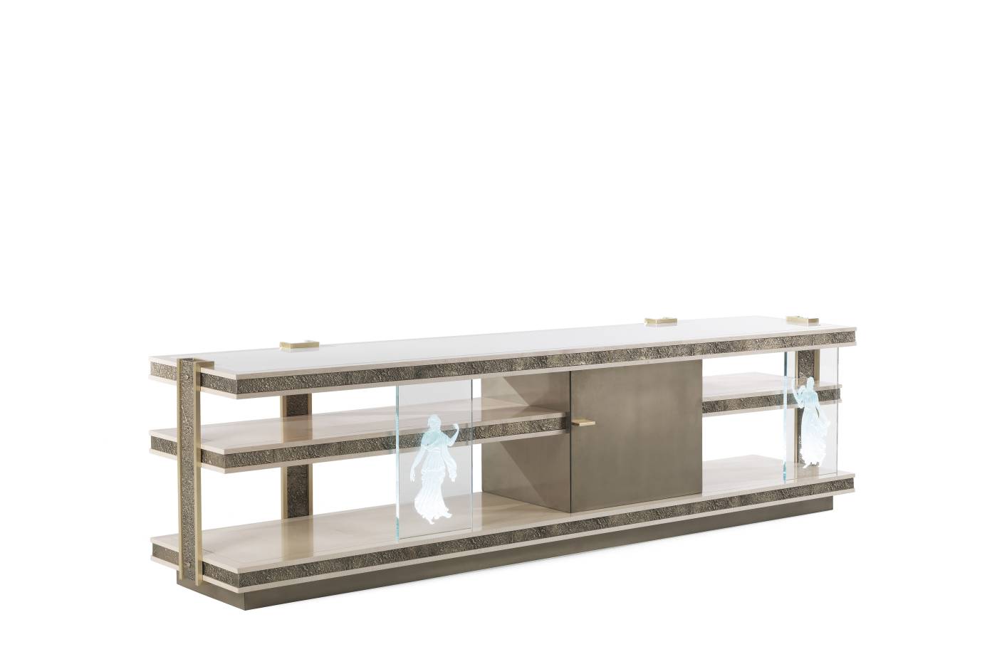 SHINTO TV holder – Transform your space with luxury Made in Italy classic day storage units of Oro Bianco collection.